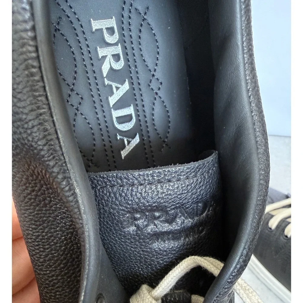 Prada 2EE448 Age Effect Men's Black Nappa Leather Sneakers Shoes, Size UK 8 - Picture 8 of 16